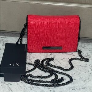 Armani Exchange Vibrant Red Leather Mini Crossbody Bag / Wallet AUTHENTIC NEW